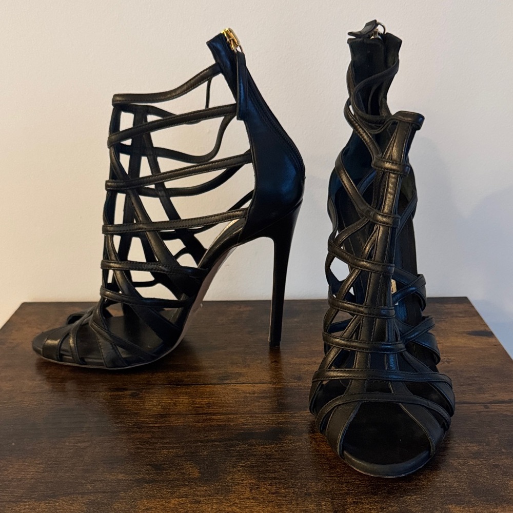 Gianmarco Lorenzi Black Strappy Cage High-Heel Sandals - Picture 3 of 6